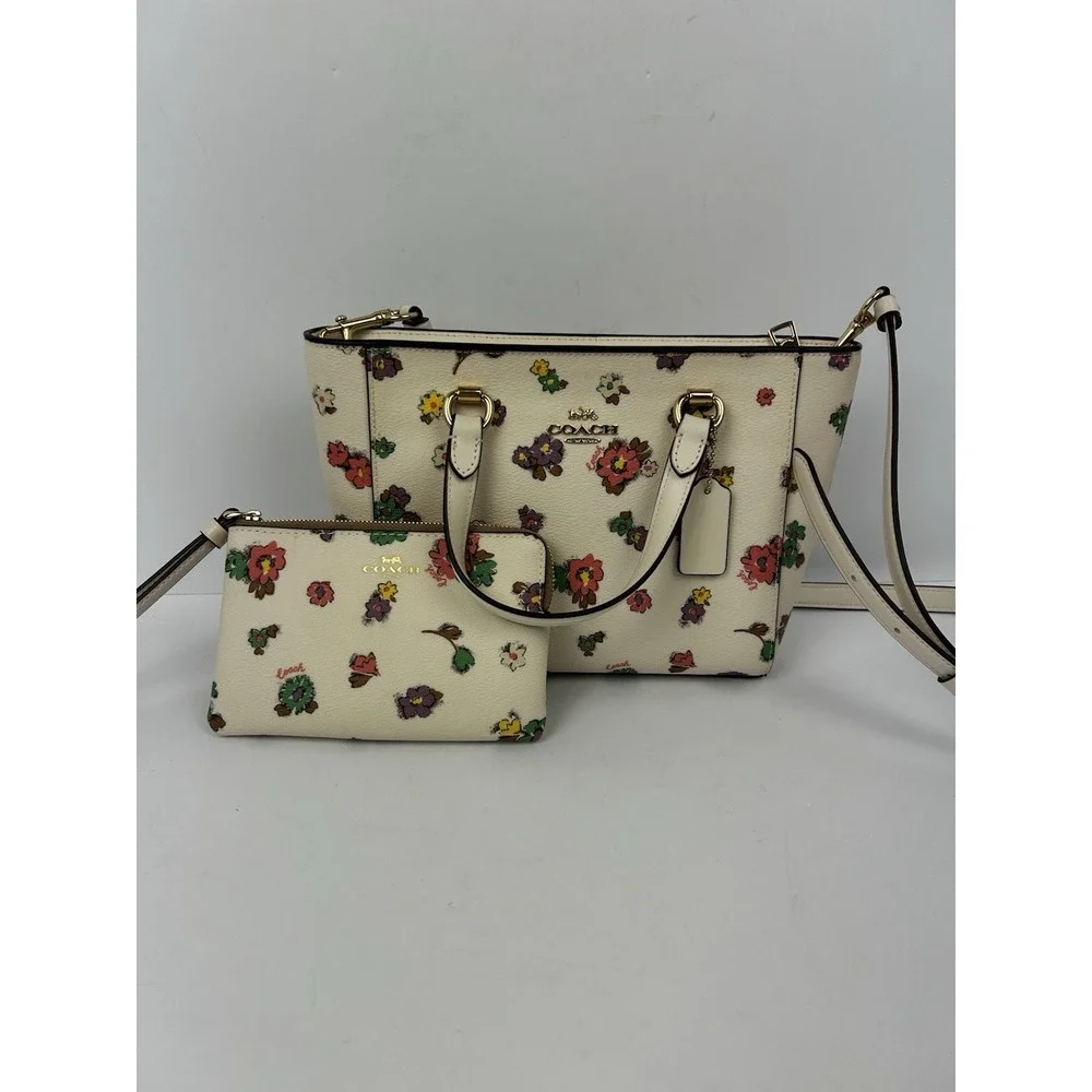 Coach Alice Satchel Crossbody Purse Bag Floral Print CA228 And Small Wallet